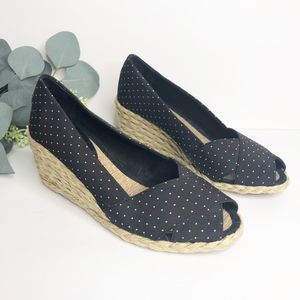 Lauren Ralph Cecilia Polka Dot Canvas Wedge Sz 6